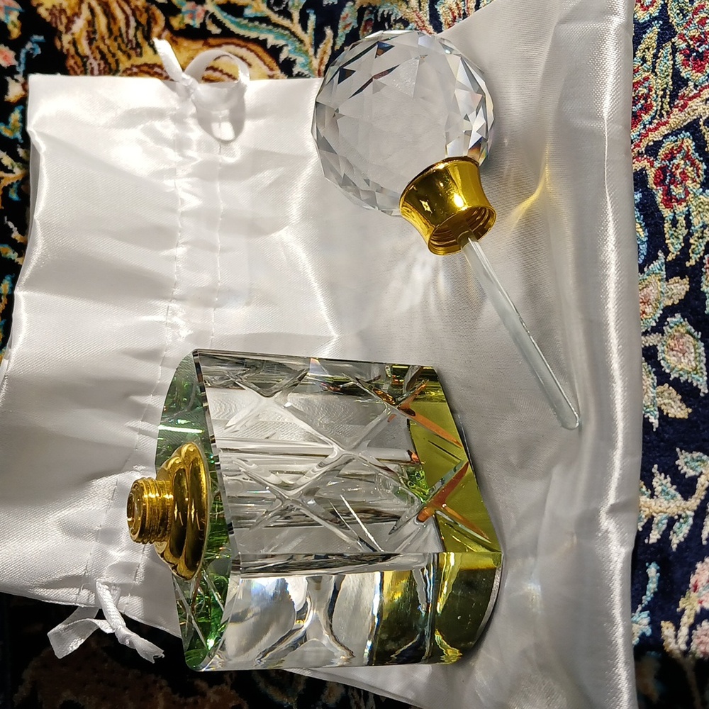 Lead Crystal Perfume Bottle Gold Trim. Elegant Crystal Perfume Bottle. View 2